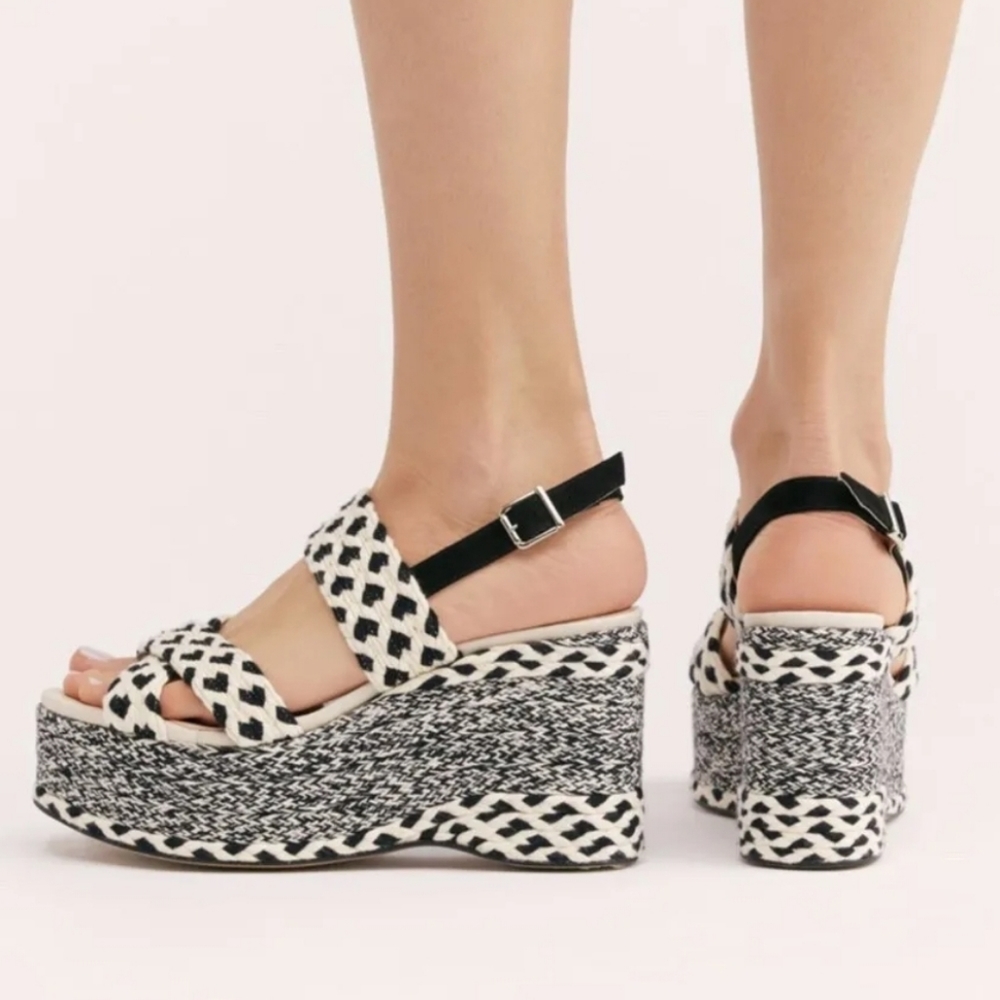 Free People Black and Cream Platform Sandals